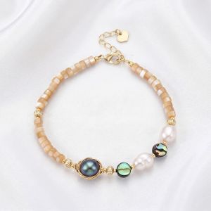 Bratara "Paua Glow" din sidef si perle 