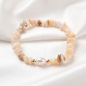 Bratara "Sunlit Waves" din sidef si perla naturala