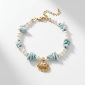 Bratara "Summer Splash" din perle naturale si larimar