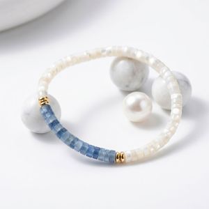 Bratara "Seafoam Dreams" din sidef alb si acvamarin