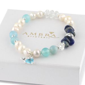 Bratara "Bluelle" din perle naturale, agat si lapis lazuli