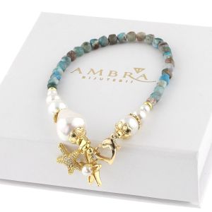 Bratara "Ocean Whisper" din apatit si perle de Mallorca