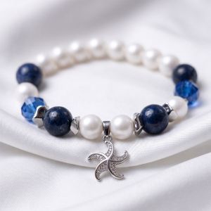 Bratara "Steloria" din perle de Mallorca si lapis lazuli