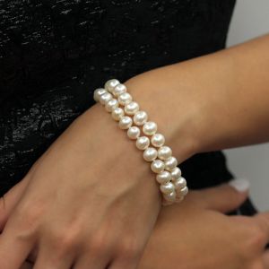 Bratara doua siraguri din perle naturale 7 - 9 mm AAA+ si argint