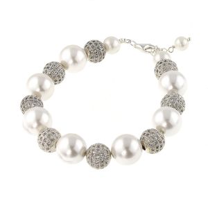 Bratara exclusivista din perle de Mallorca, rhinestone si argint