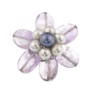 Brosa floare din ametist si perle de Mallorca