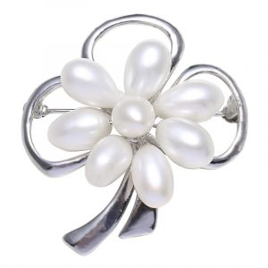 Brosa floare din perle naturale albe ovale