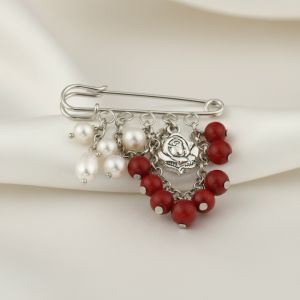 Brosa agrafa trandafir din coral si perle naturale