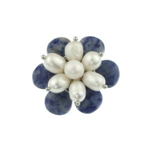 Brosa floare din blue spot si perle naturale