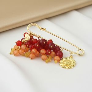 Brosa "Sunset" din jad si elemente placate cu aur 18k