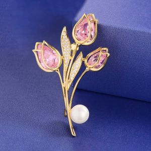 Brosa "Pink Tulips" din cristale
