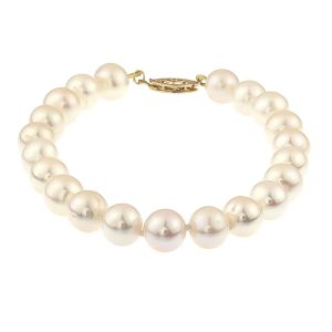 Bratara perle naturale albe 7 - 9 mm AA si inchizatoare aur 14k