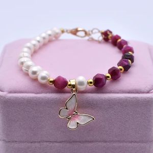 Bratara "Enchanted Butterfly" din perle naturale si ochi de pisica