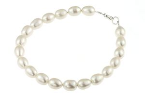 Bratara perle naturale albe ovale si argint