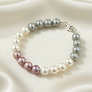 Bratara perle de Mallorca trei culori si argint