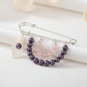 Brosa agrafa din cuart roz si perle de Mallorca