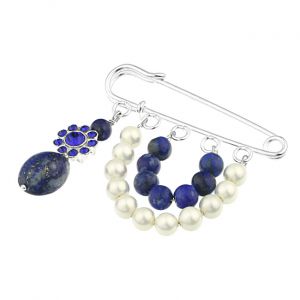 Brosa agrafa din lapis lazuli si perle de Mallorca