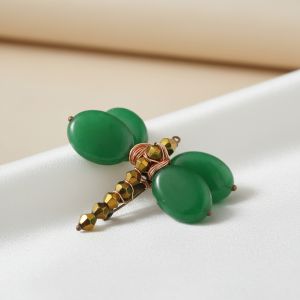 Brosa libelula din jad verde si cristale Swarovski