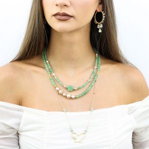 Set trei coliere din aventurin, perle naturale si lant placat cu aur 18K