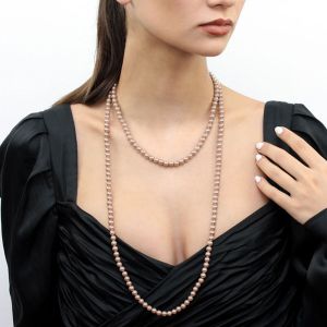 Colier lung "Taupe Rose" din perle de Mallorca
