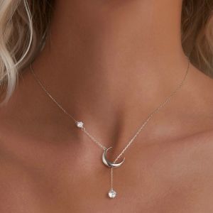 Colier "Luna si stele" din argint si cristale