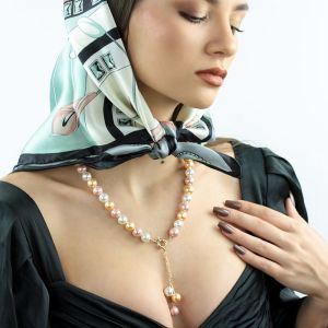 Colier din perle de Mallorca multicolore si elemente placate cu aur 18k