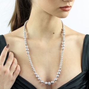 Colier mediu din perle de Mallorca, cristale Preciosa si argint