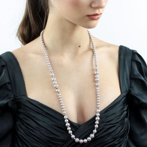 Colier lung din perle de Mallorca, cristale Preciosa si argint