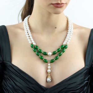Set doua coliere din jad verde si perle de Mallorca
