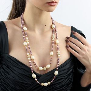 Set doua coliere din perle de Mallorca, cristale Preciosa si elemente placate cu aur 18k