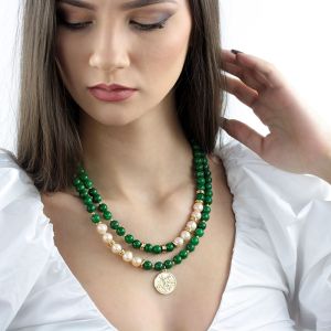 Set doua coliere din perle naturale si jad verde
