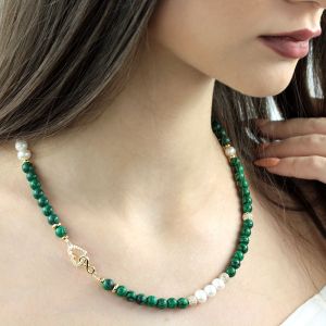 Colier "Infinity Love" din perle naturale si malachit