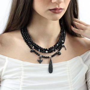 Colier "Black Sea" din onix, cristale Preciosa, rhinestone si argint