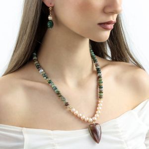Colier "Deep Into The Woods" din agat indian si perle naturale