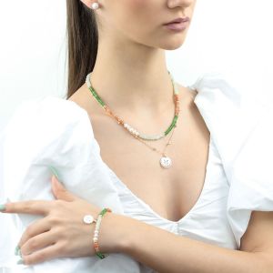 Set doua coliere "Taur" din perle naturale, jad si sidef