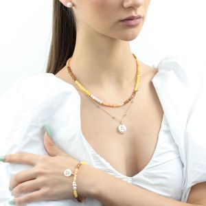 Set doua coliere "Leu" din perle naturale, jad si sidef