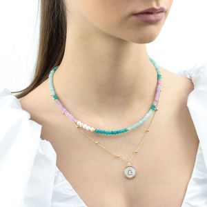Set doua coliere "Balanta" din perle naturale, jad si sidef