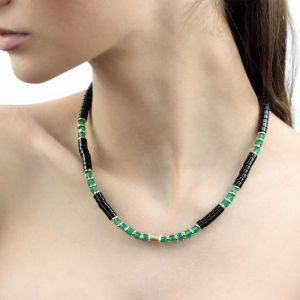 Colier "Cleopatra" din agat si cristale verzi