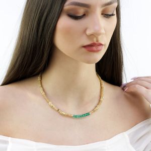 Colier din jad, cristale si elemente placate cu aur 18k