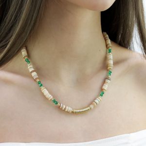 Colier din sidef, cristale si elemente placate cu aur 18k