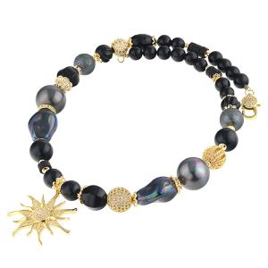 Colier "Eclipse" din perle de Mallorca si agat