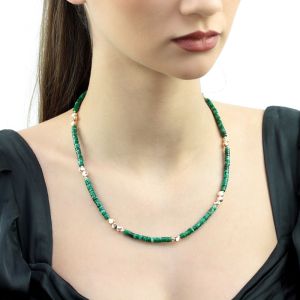 Colier din jasp si elemente placate cu aur 18k