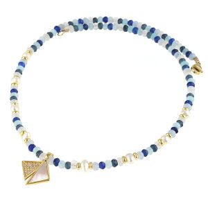 Colier "The Briny Deep" din perle naturale, jad si elemente placate cu aur 18k