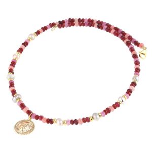 Colier "Lion" din perle naturale, jad si elemente placate cu aur 18k