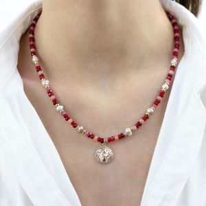 Colier "Lion" din perle naturale, jad si elemente placate cu aur 18k