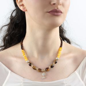 Colier "Sunflower" din ochi de tigru si ochi de pisica