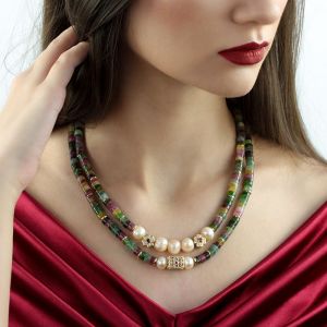 Set doua coliere "Richness" din turmalina si perle naturale