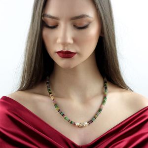 Colier "Richness" din turmalina si perle naturale