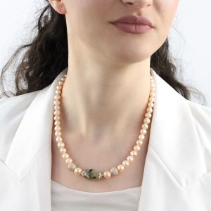 Colier "Cosmopolitan" din perle naturale, prehnit si rhinestone