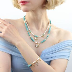 Set doua coliere "Seaside" din turcoaz, sidef si perle naturale